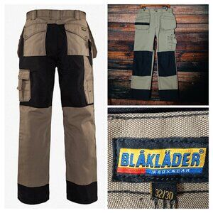 Blaklader Heavy Worker Pants 32X30 Cordura Bellowed Tool Pockets Tan Black